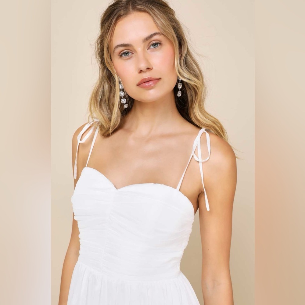LULU’S Angelic Approach White Chiffon Ruffled Tie-Strap Mini Dress - Picture 4 of 6